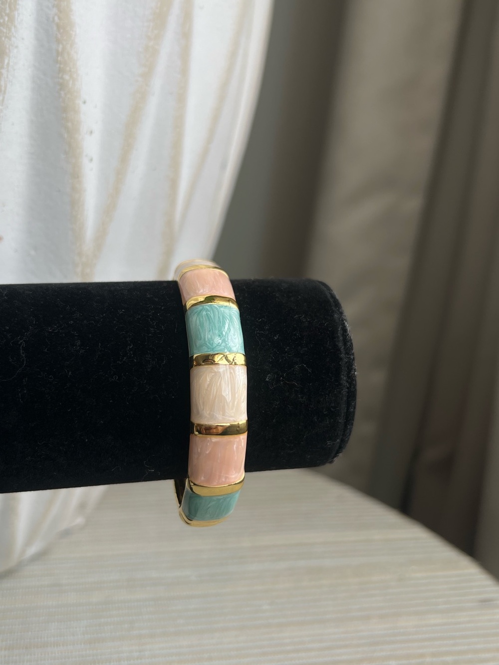 Gold Pink, Peach & Mint Pastel Tile Stretch bangle Bracelet
